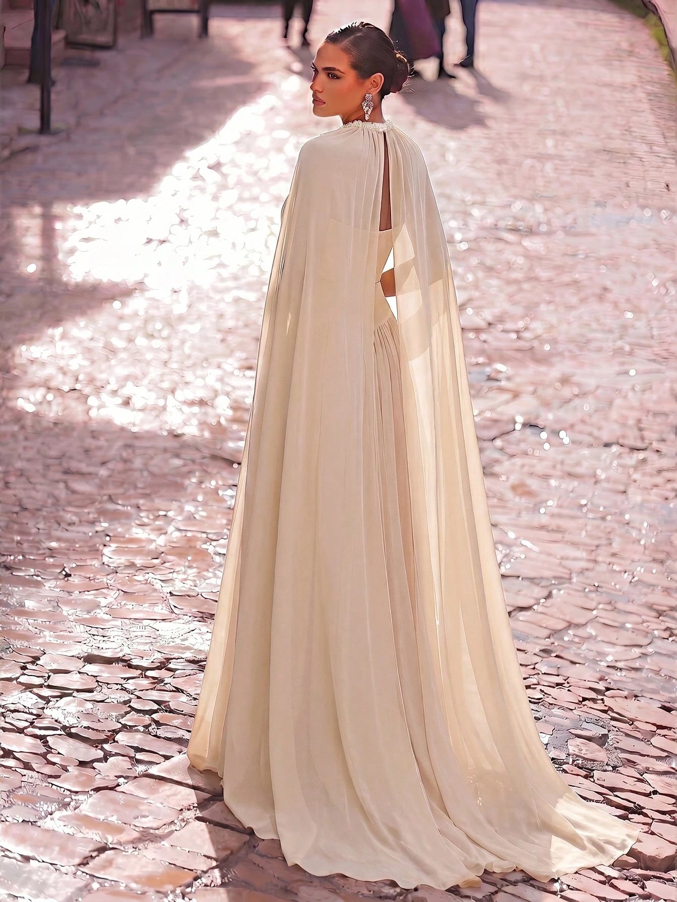 Aureia Elegant, , Fashionable Apricot Chiffon Halter Shawl Ruched Decor A-Line Dress, Party Wedding Guest And - image 12