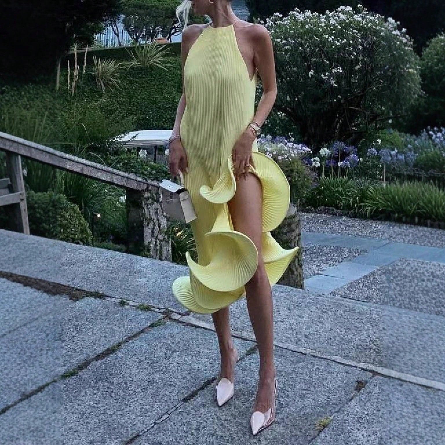 2026 SS Western Women Solid Midi Dress, Spaghetti Strap Asymmetrical Cuff Hem Summer Beach Resort Vacation - image 7