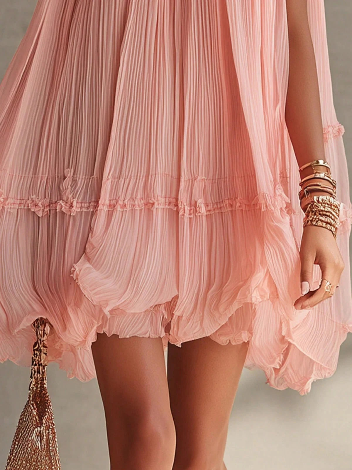 Sleeveless Pleated A-Line Babydoll Short Dress, Loose-Fitting, Large