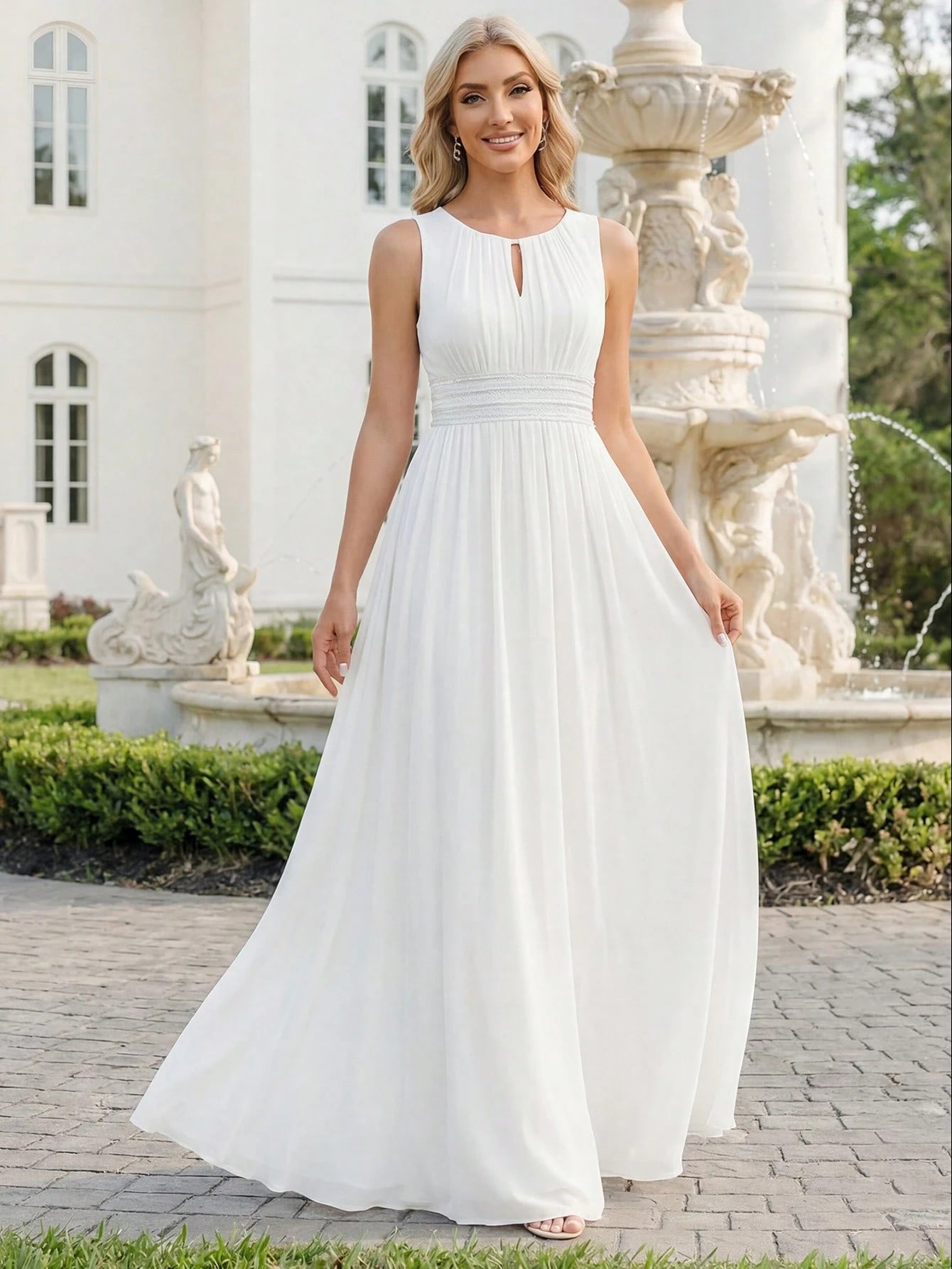 Romantic Chiffon Backless Ruffle Detail Light Blue Bridesmaid Dress,