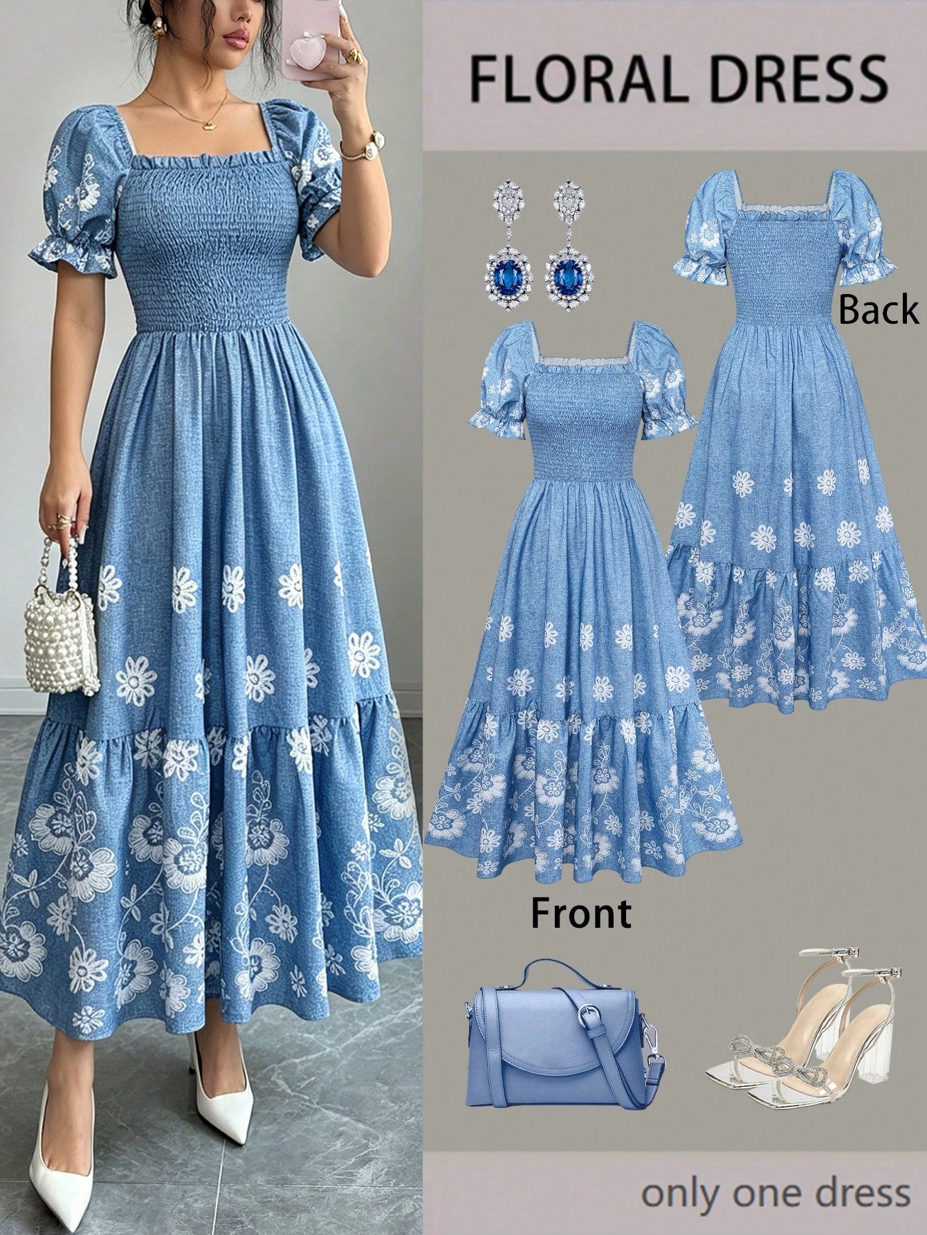 Women's Summer Vacation Floral Bright Print Waist Patchwork Dress,