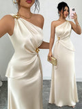 Elenzga Women's Spring/Summer New Elegant Satin Asymmetric Shoulder