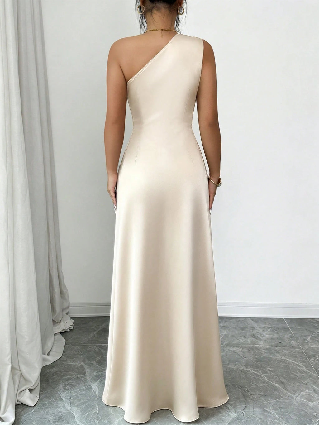 Elenzga Women's Spring/Summer New Elegant Satin Asymmetric Shoulder