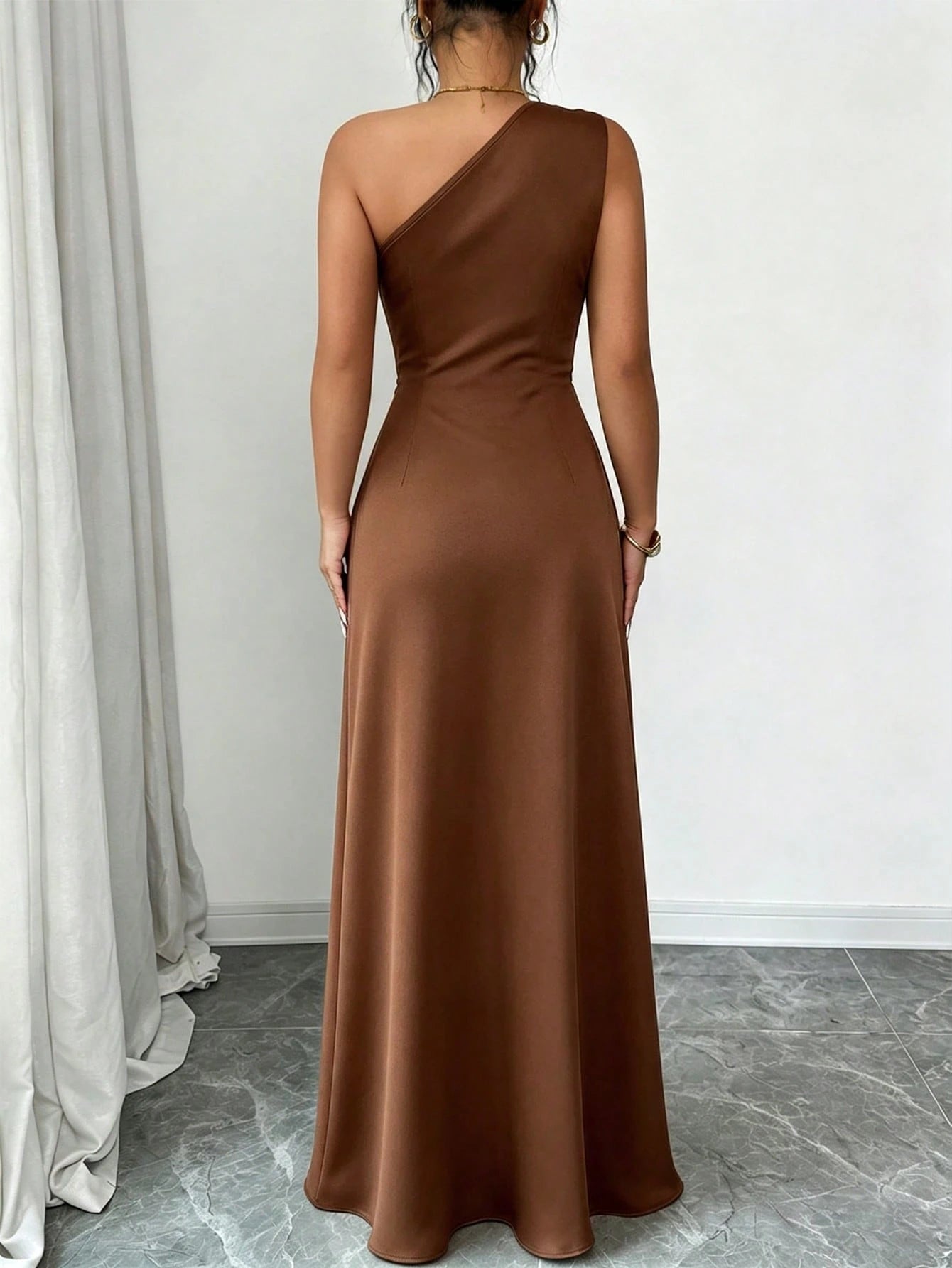 Elenzga Women's Spring/Summer New Elegant Satin Asymmetric Shoulder