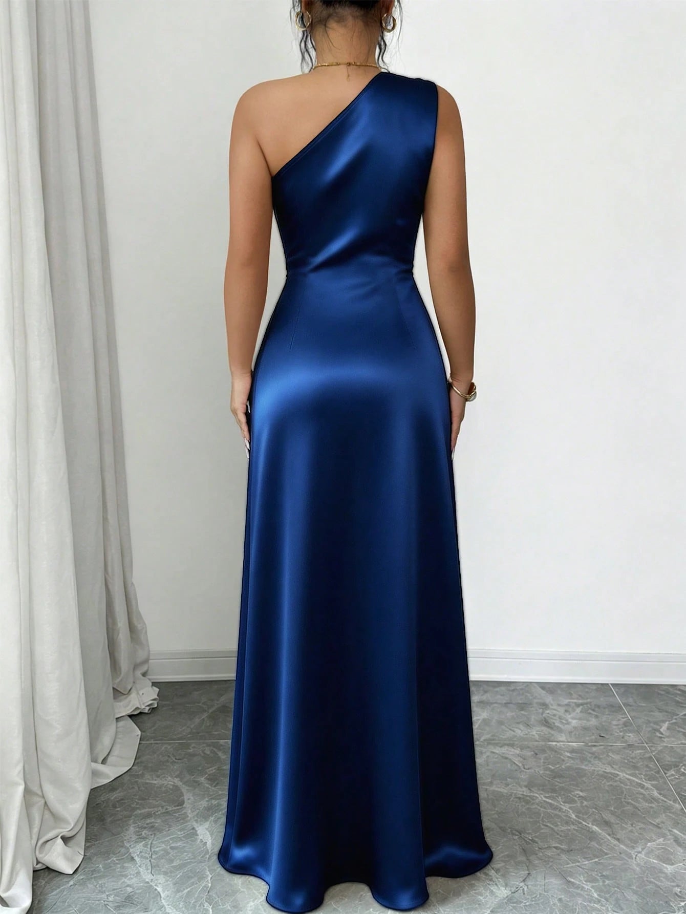 Elenzga Women's Spring/Summer New Elegant Satin Asymmetric Shoulder