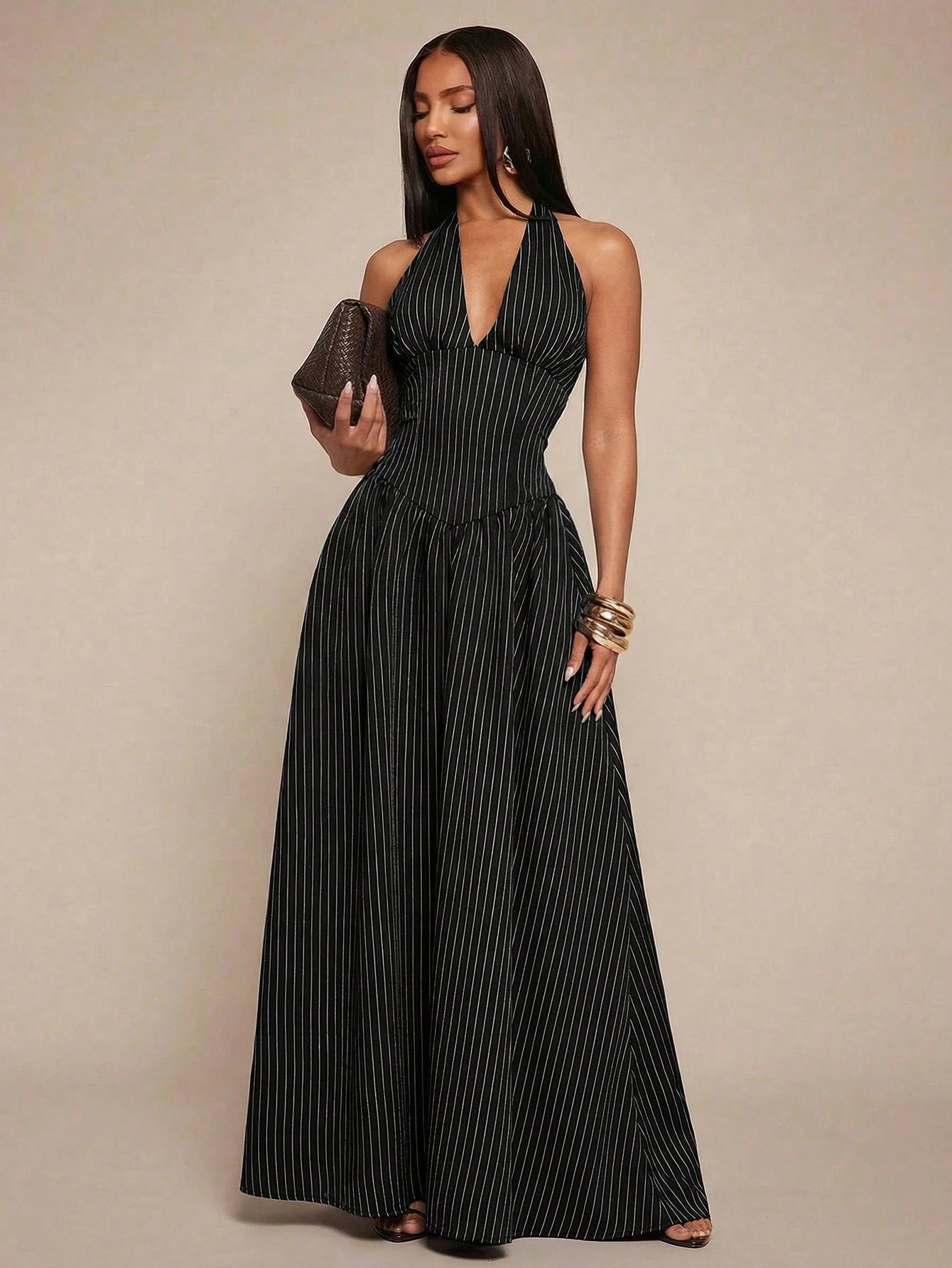 Radiana Elegant Sexy Summer Navy Blue Halter Neck Maxi Dress,Flowy