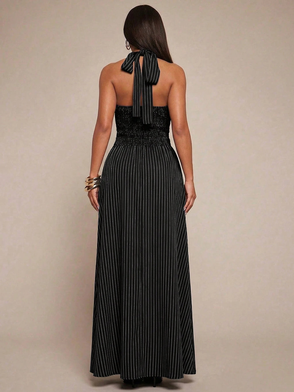 Radiana Elegant Sexy Summer Navy Blue Halter Neck Maxi Dress,Flowy