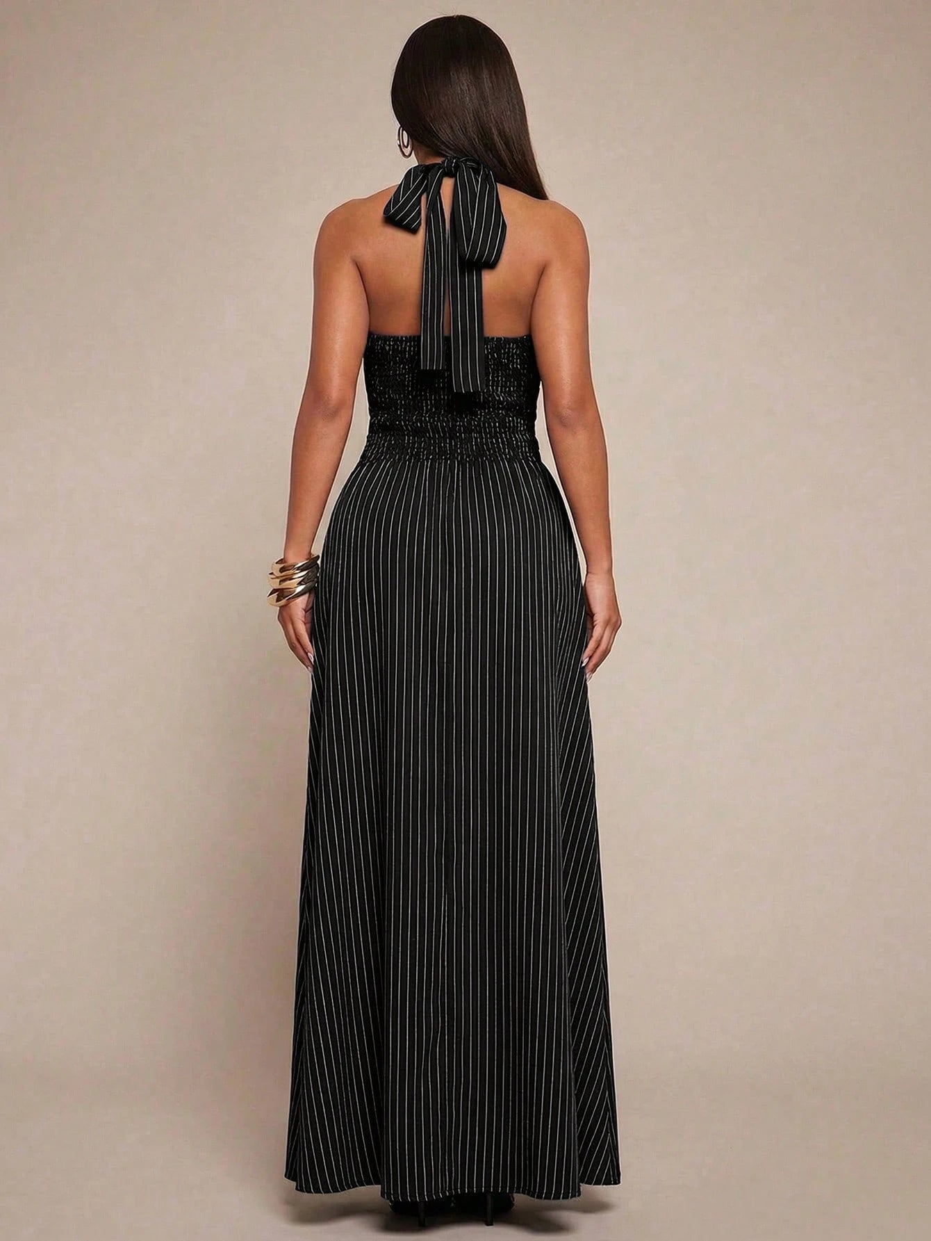 Radiana Elegant Sexy Summer Navy Blue Halter Neck Maxi Dress,Flowy