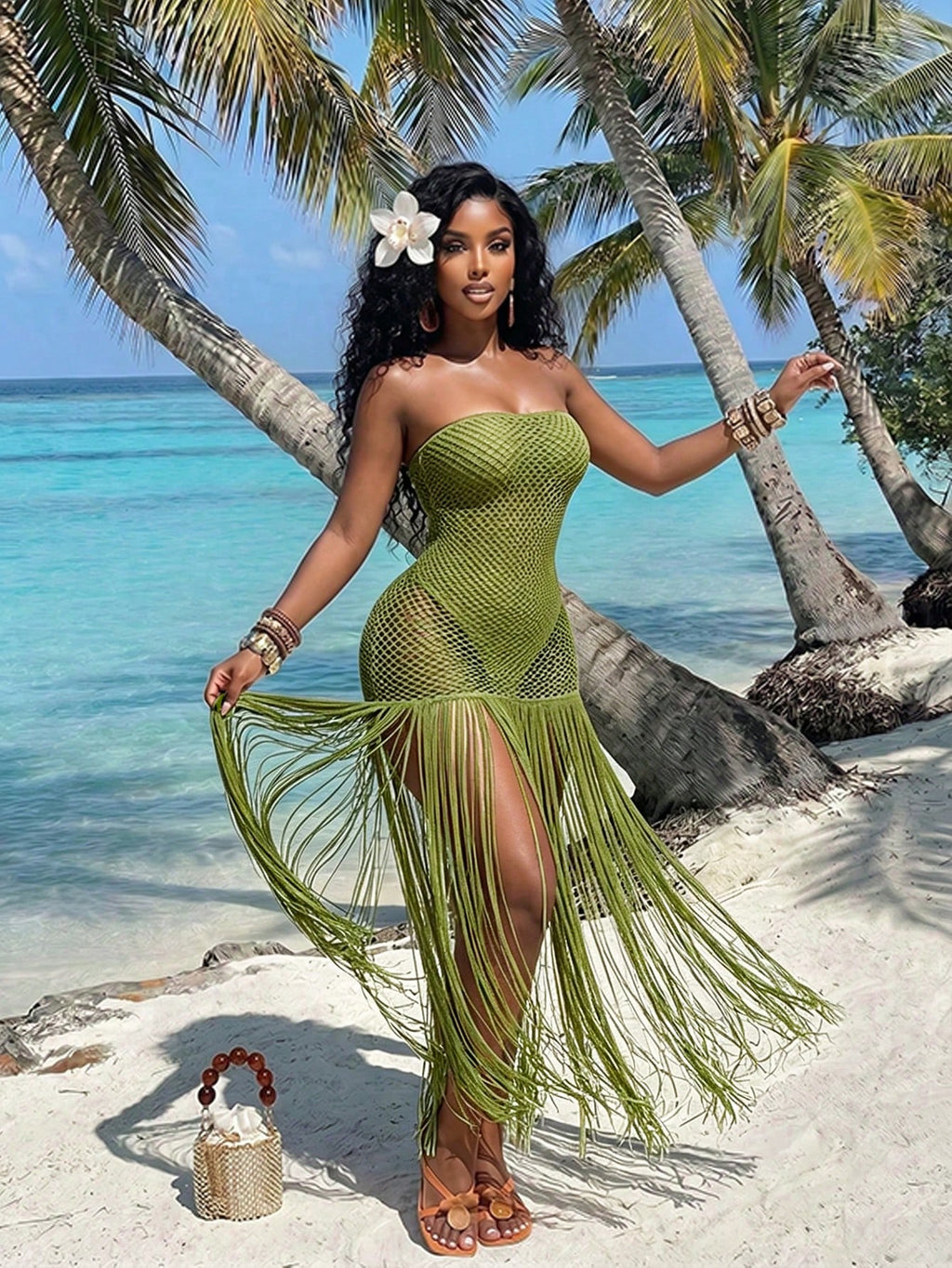 BamGlam Women's Fashion Vacation Tassel Hem Bandeau Dress Beach Party