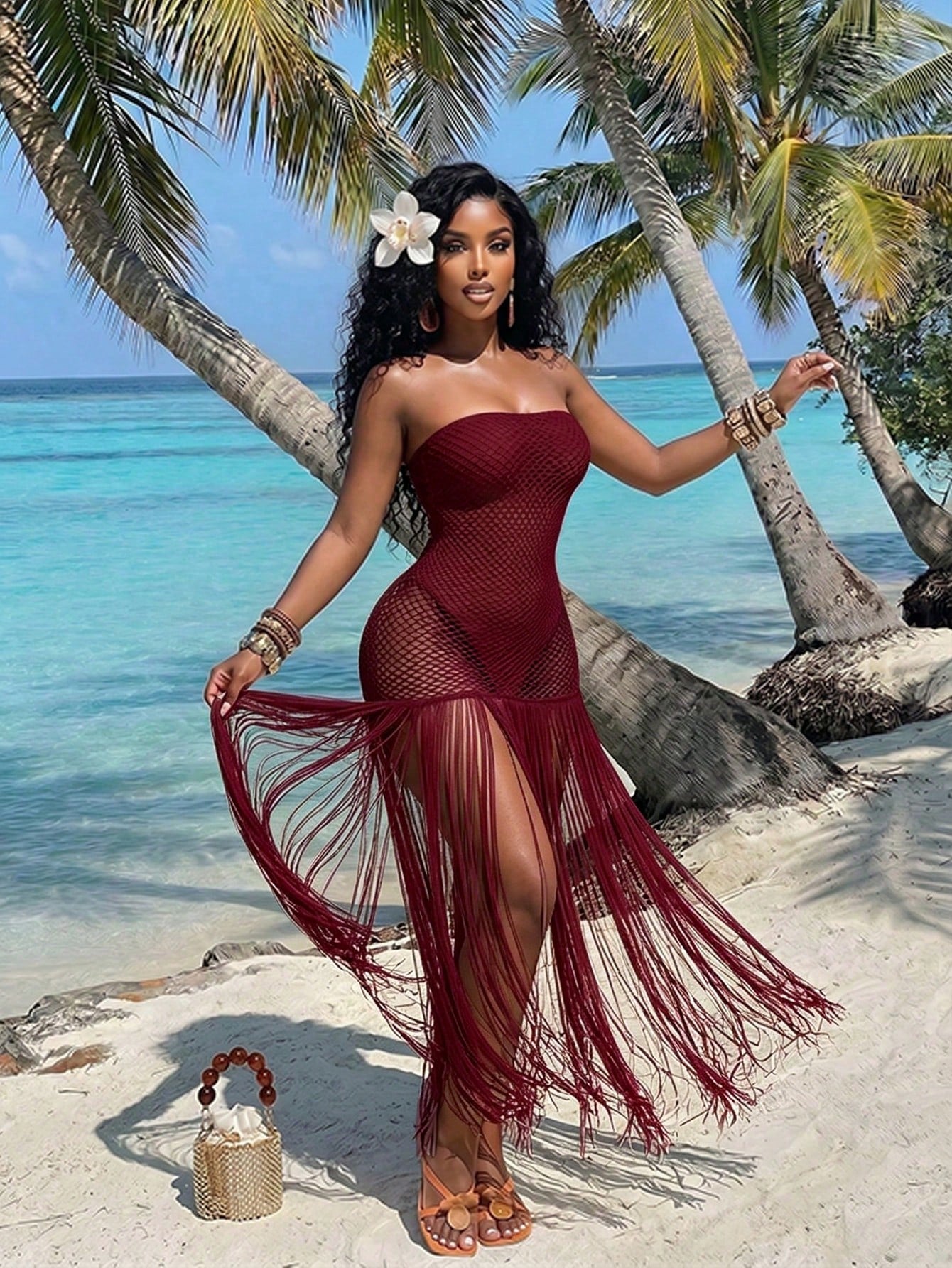 BamGlam Women's Fashion Vacation Tassel Hem Bandeau Dress Beach Party