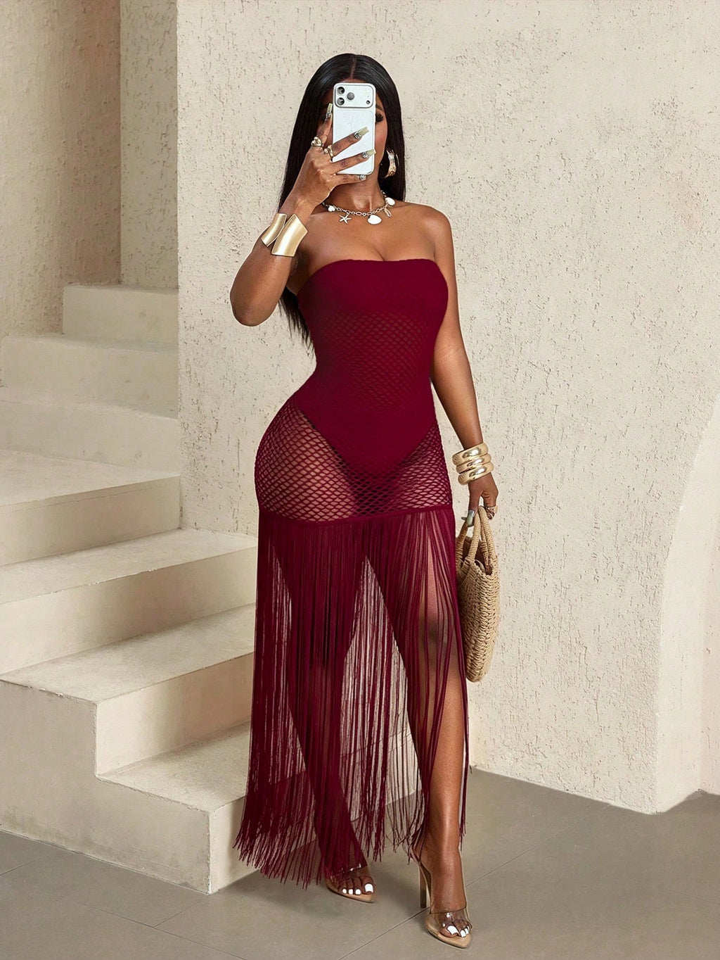 BamGlam Women's Fashion Vacation Tassel Hem Bandeau Dress Beach Party