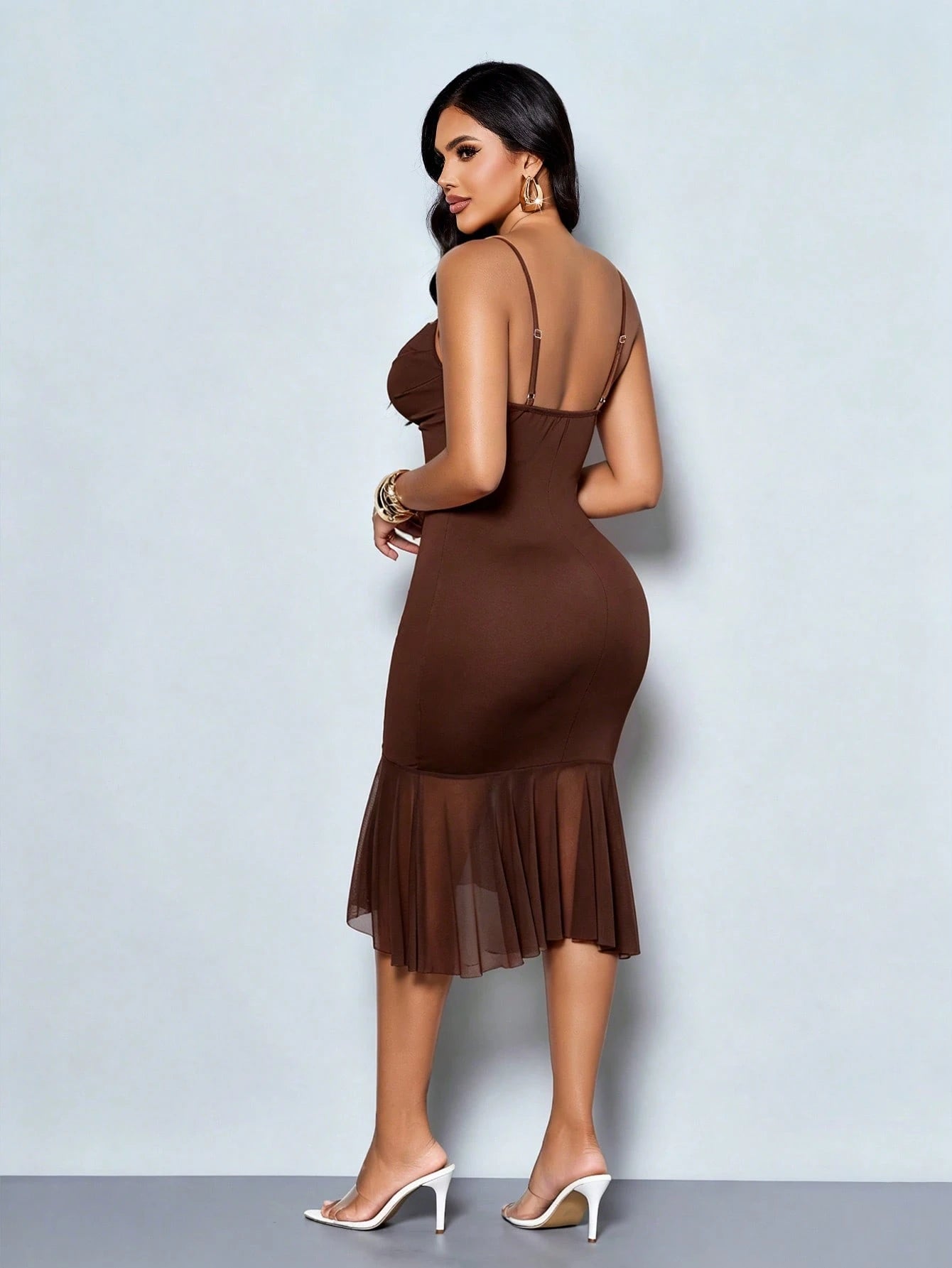SOLERSUN Women's Chocolate Brown Party Going-Out Spaghetti Strap