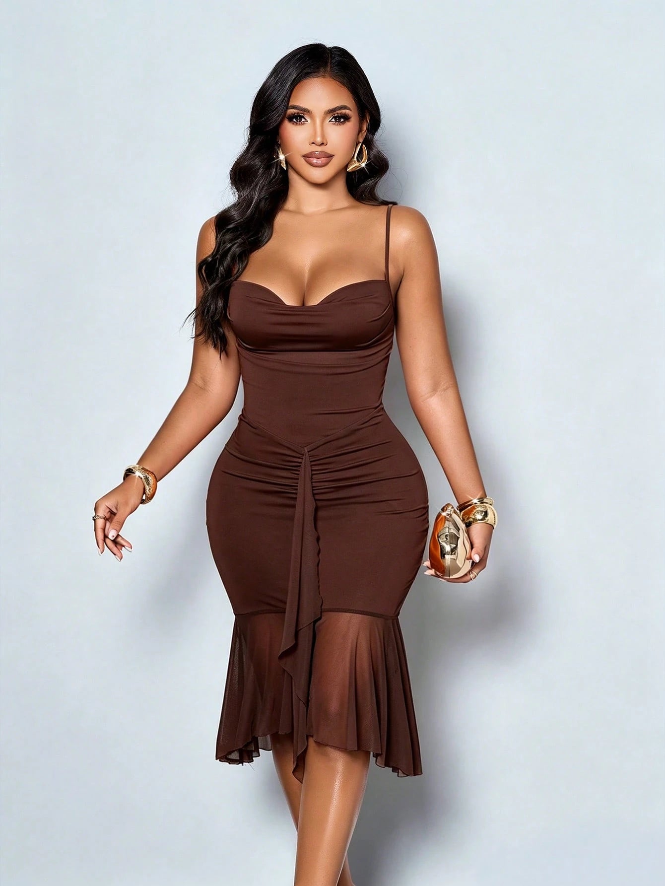 SOLERSUN Women's Chocolate Brown Party Going-Out Spaghetti Strap