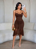 SOLERSUN Women's Chocolate Brown Party Going-Out Spaghetti Strap