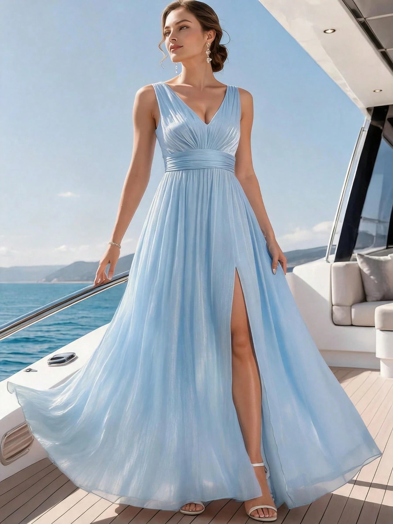 XUCTHHC Elegant V-Neck Sleeveless Chiffon A-Line Blue Bridesmaid Dress, Formal Evening Gown, Suitable For - image 12