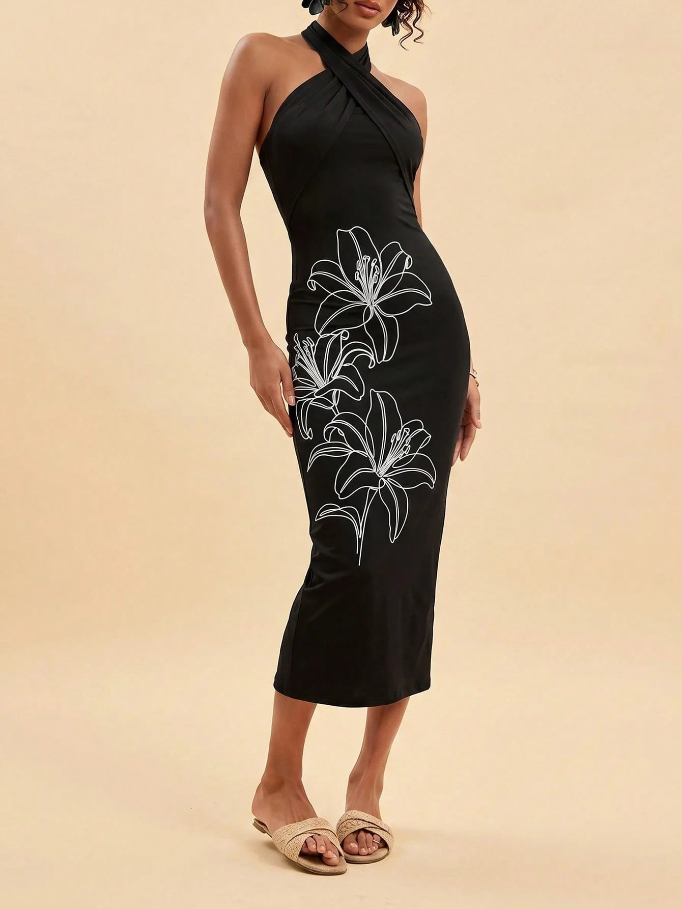 Travachic Women's Summer Boho White Floral Halter Neck Maxi Dress,Bohemian Elegant Vacation Holiday - image 15