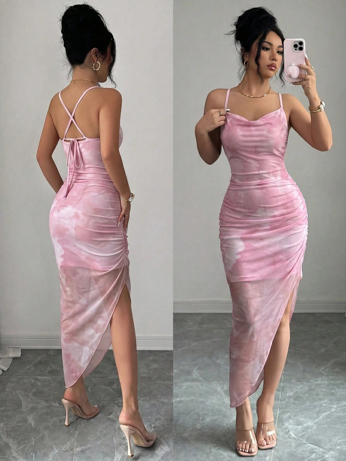Women's Luxury Summer Evening Dress, Tie Dye Printed Draped