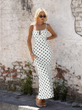 Rafferiza Women's Contrast Color Polka Dot Print Spaghetti Strap Dress