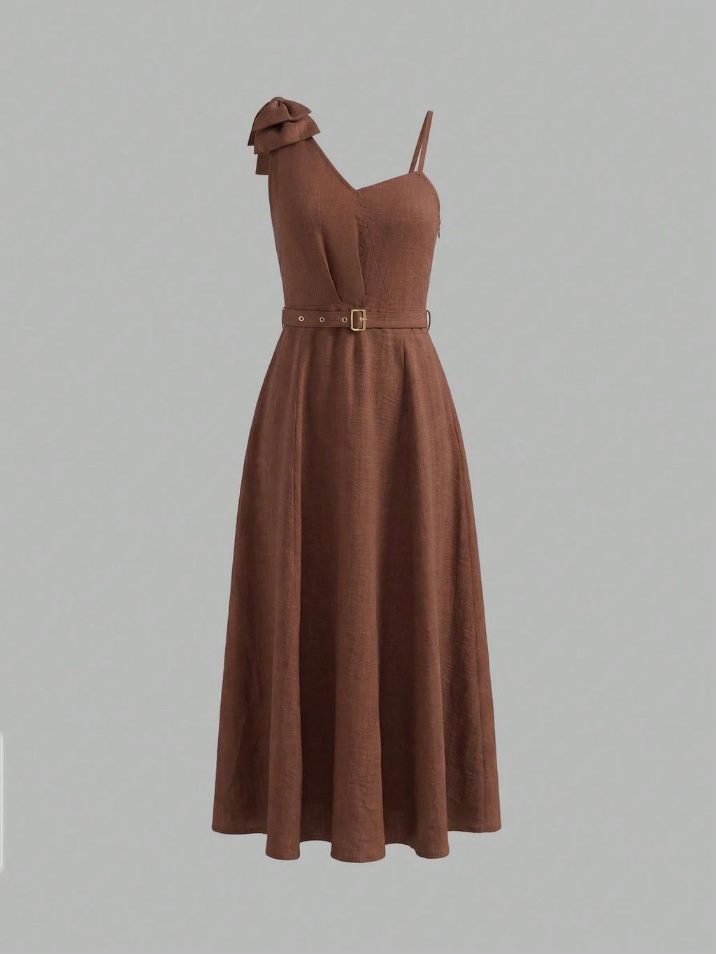 ANCHOSE Women's Elegant Burgundy Sleeveless Midi Dress, Bow Decor On
