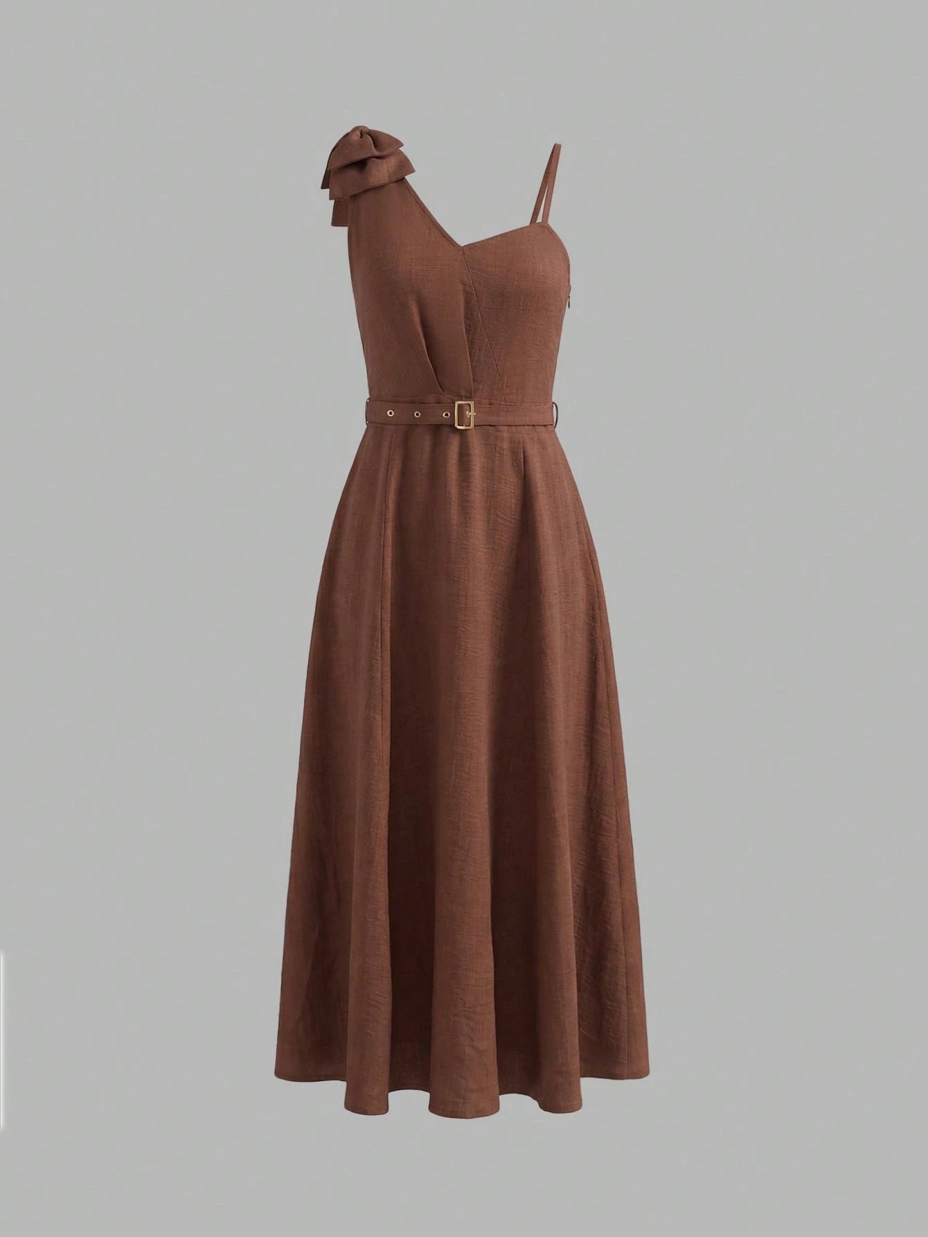 ANCHOSE Women's Elegant Burgundy Sleeveless Midi Dress, Bow Decor On Shoulder, Suitable For Cocktail Party / - image 2