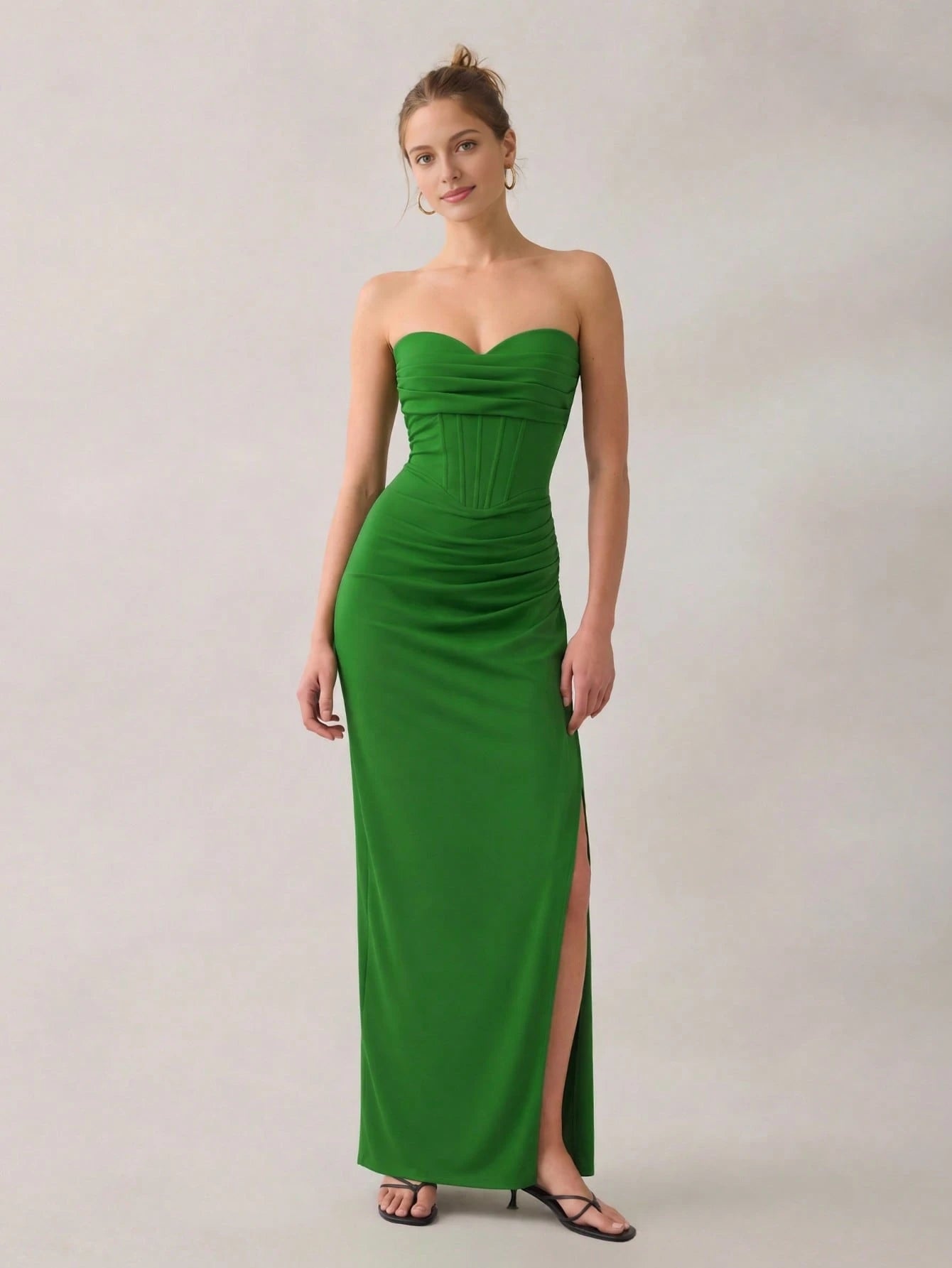VIPGIRL Elegant Bridesmaid Dress: Strapless Fitted Satin Maxi Dress With Waist Cinching Design And Pleated - image 11