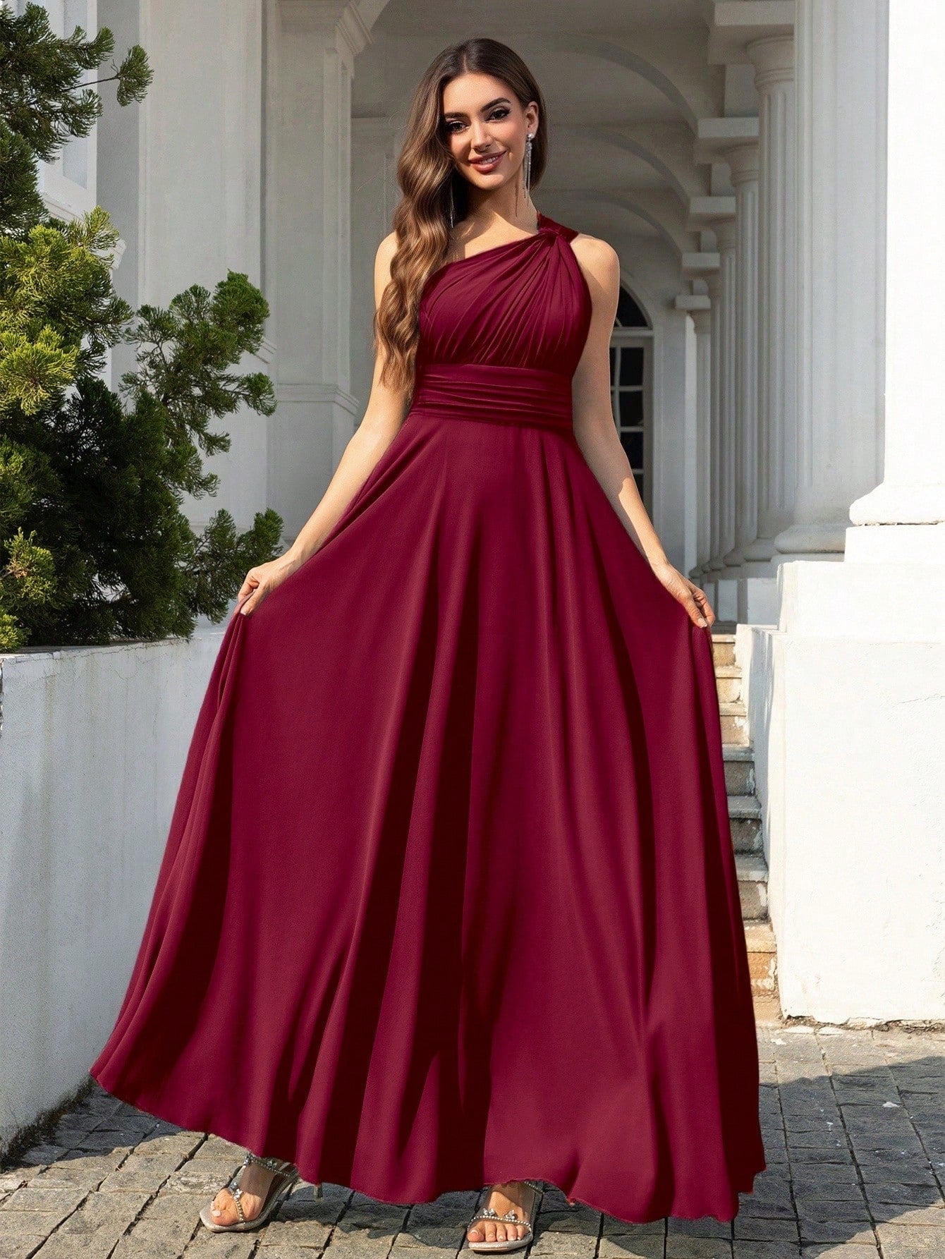 Volly Toych Elegant Sleeveless Long Bridesmaid Dress In Greyish Blue,