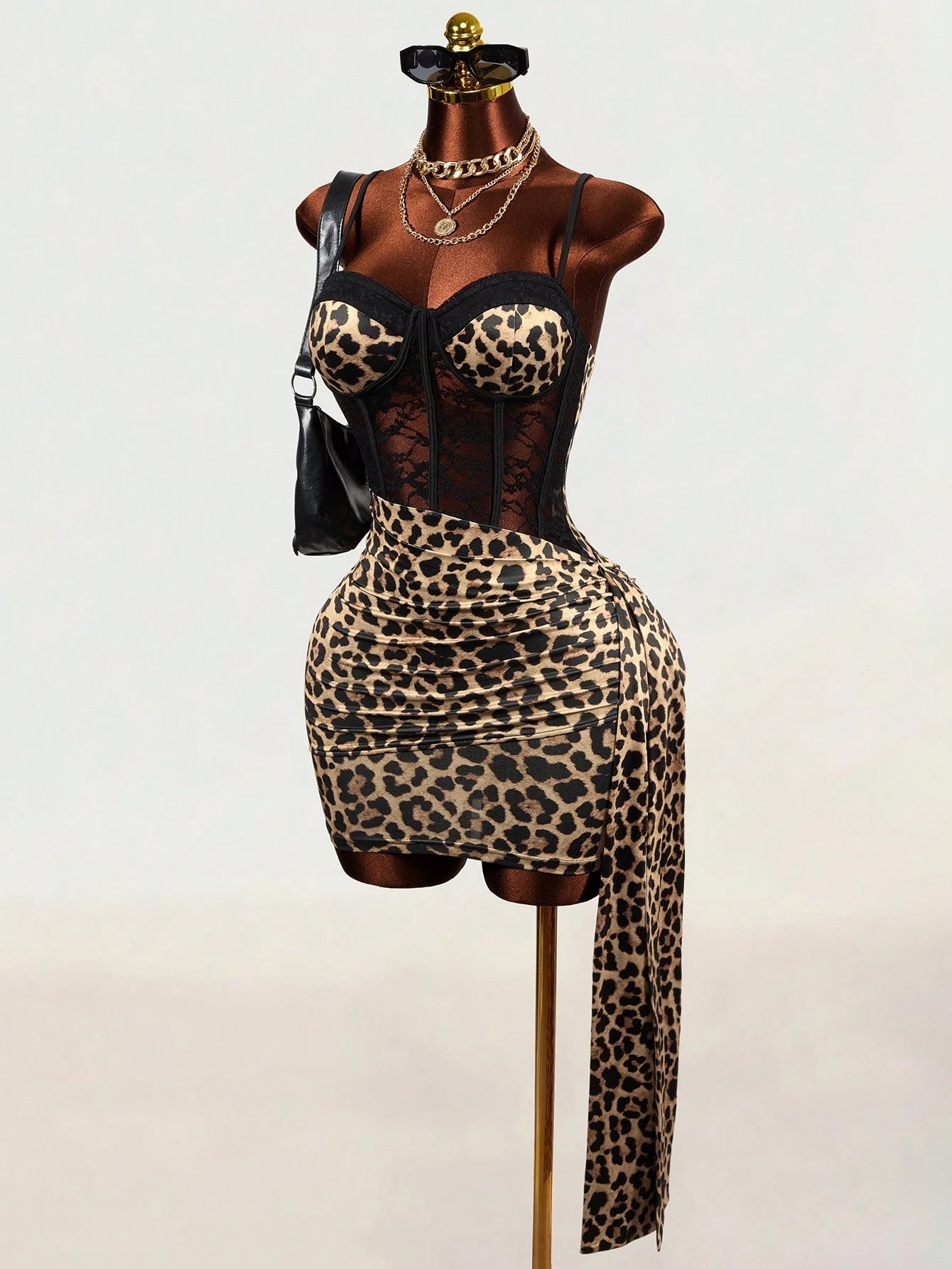 Mistrie Women's Leopard Print Sexy Spaghetti Strap Dress Night Out