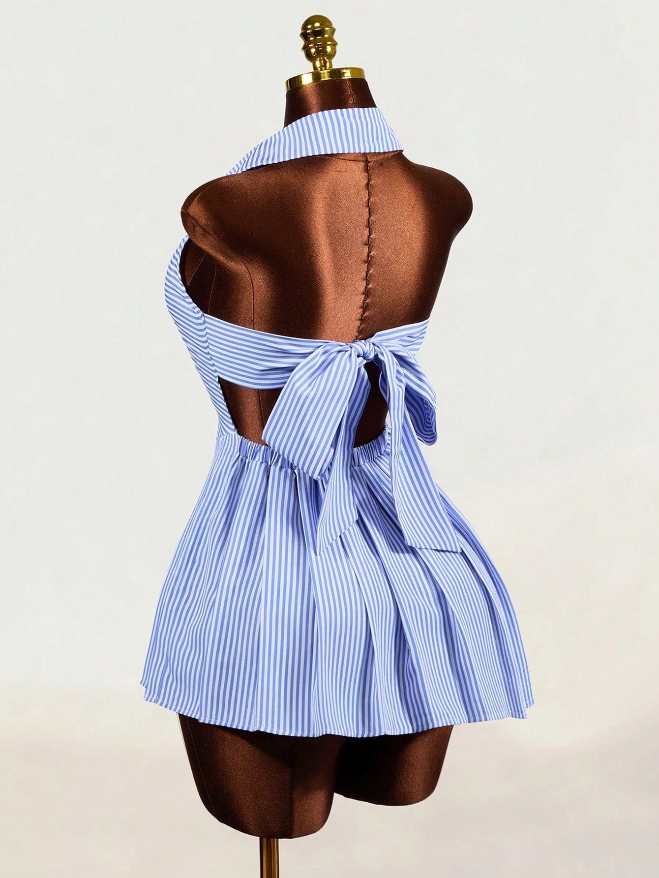 Mistrie Women Mini Dresses Back-To-School Vacation Blue And White Stripe Coastal