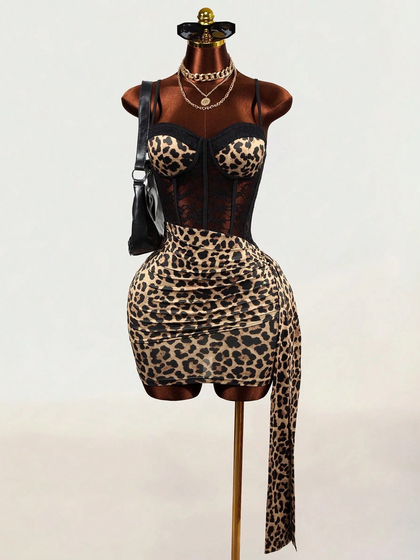 Mistrie Women's Leopard Print Sexy Spaghetti Strap Dress Night Out Black Summer - image 5