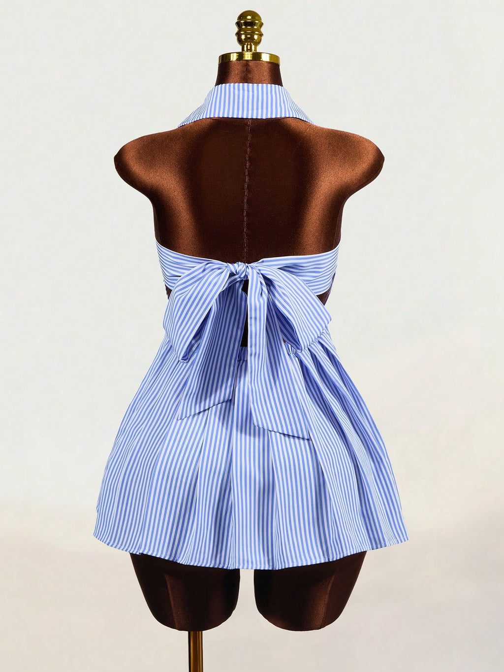 Mistrie Women Mini Dresses Back-To-School Vacation Blue And White Stripe Coastal - image 8
