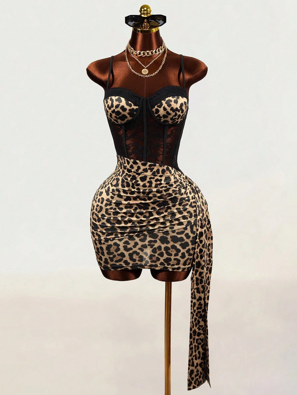 Mistrie Women's Leopard Print Sexy Spaghetti Strap Dress Night Out