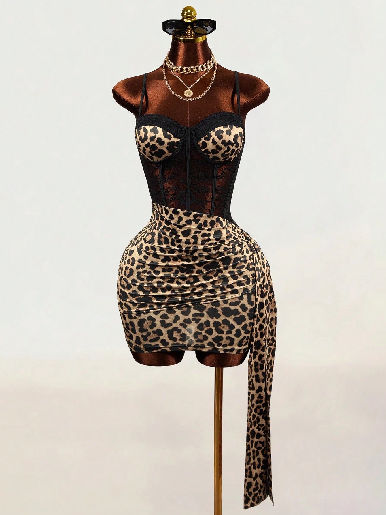 Mistrie Women's Leopard Print Sexy Spaghetti Strap Dress Night Out