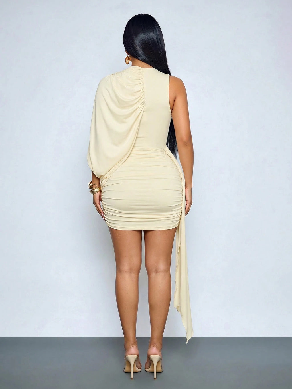 SOLERSUN Women's Sexy Elegant Asymmetrical Shoulder Mini Dress,