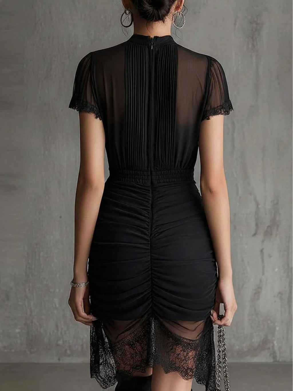 2026 Premium Women's Dress, Black See Through Lace Patchwork Dress,
