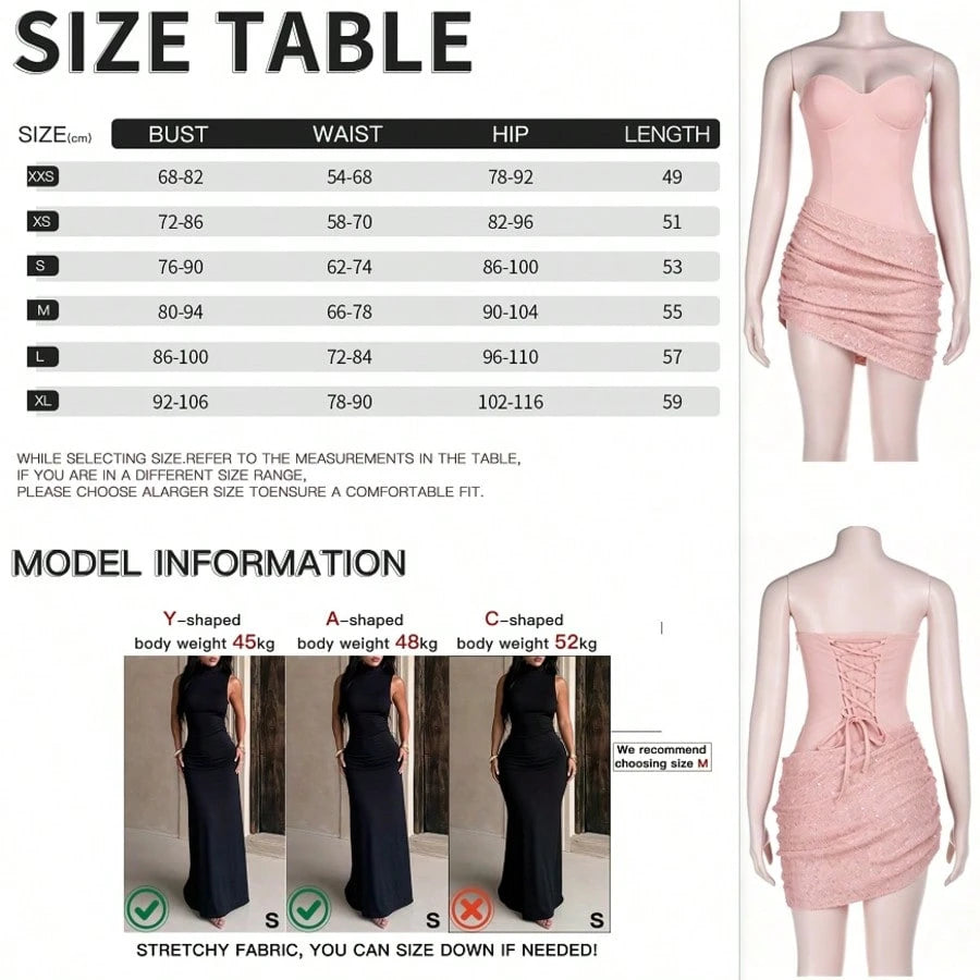 Women's Summer Dress, Black Strapless Shiny Patchwork Dress, Elegant,
