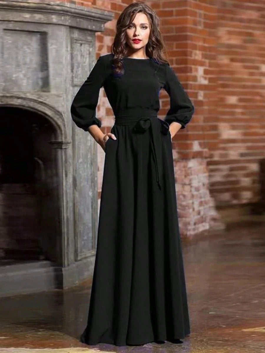 2026 New Cotton Long Dress, Women's Casual Round Neck Daily Gown