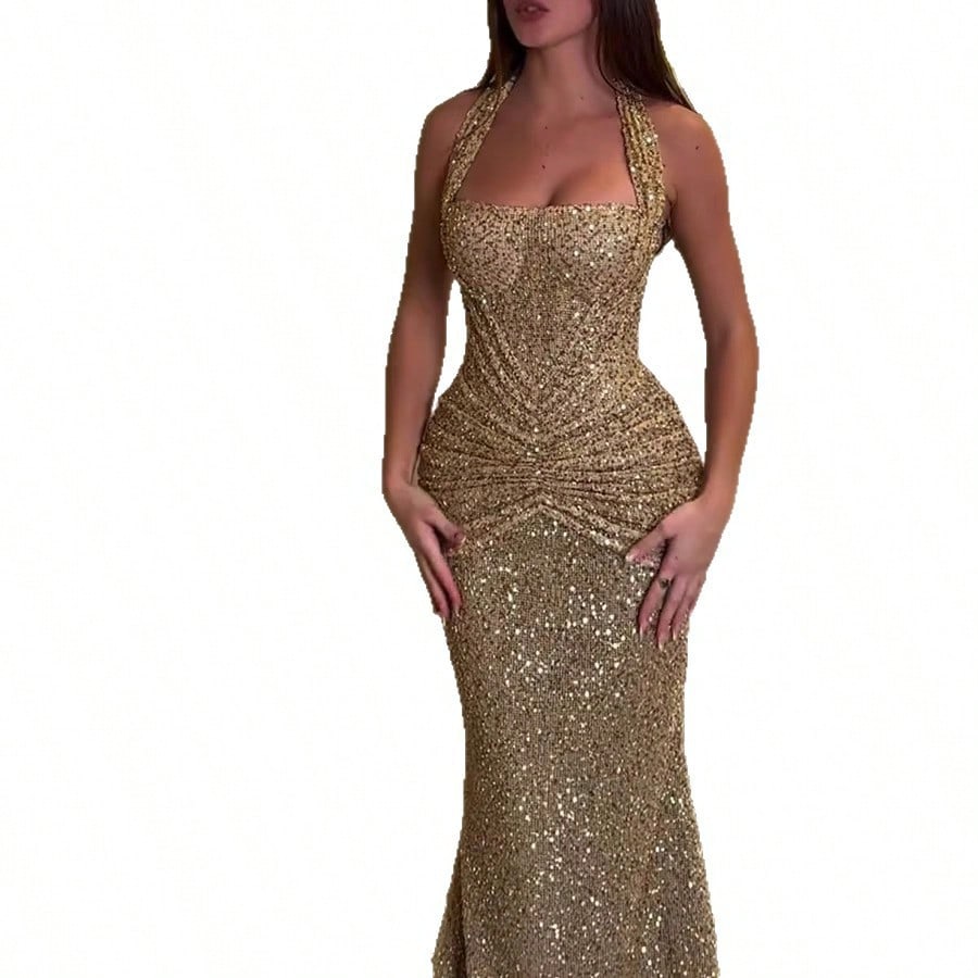 2026 European And American Spring/Summer New Sequin Halter Neck Fashion Dress INS Vacation Party Casual Dress - image 5