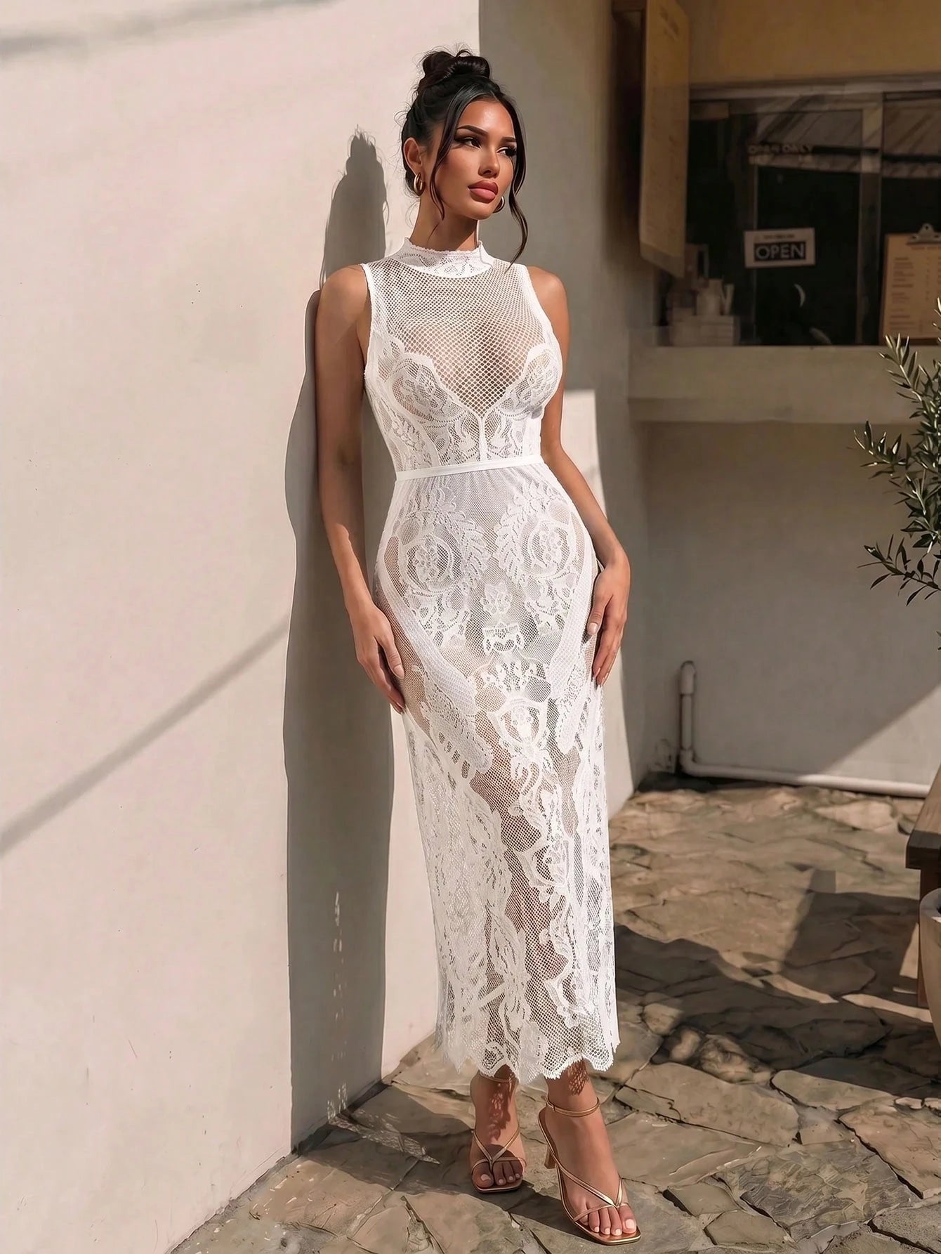 Sirith Elegant Hollow-Out Long Dress For Women Party Night Black