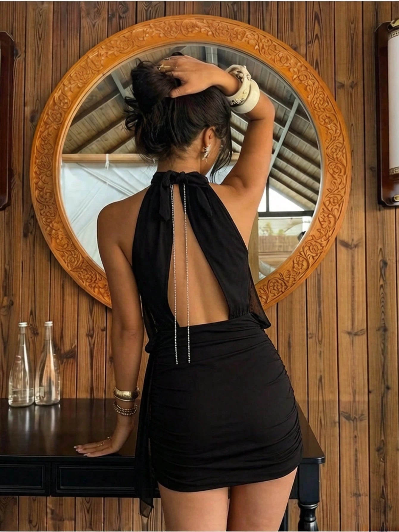 Allurite Black Color Sexy Bodycon Mini Dress,Off-Shoulder Design