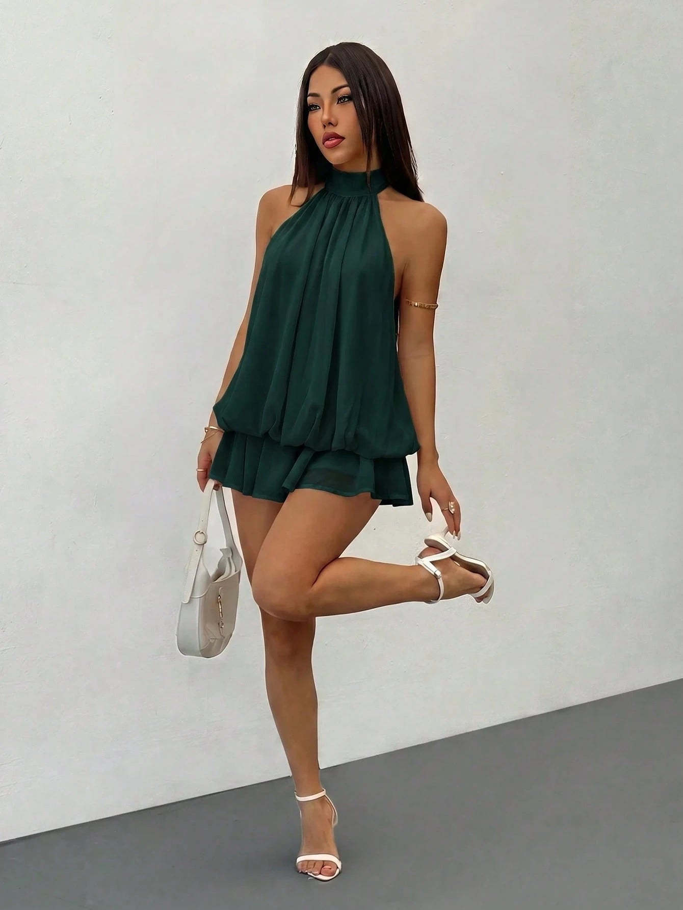 PETITE Elegant Sleeveless Tie-Neck Mini Dress In Pale Yellow,