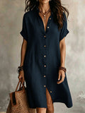 Women's Casual Ivory Woven Shirt Dress, Collared Short Sleeve Front