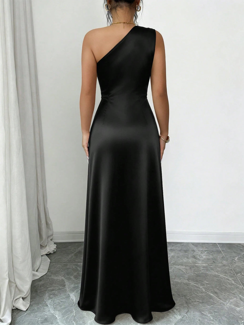 Elenzga Women's Spring/Summer New Elegant Satin Asymmetric Shoulder
