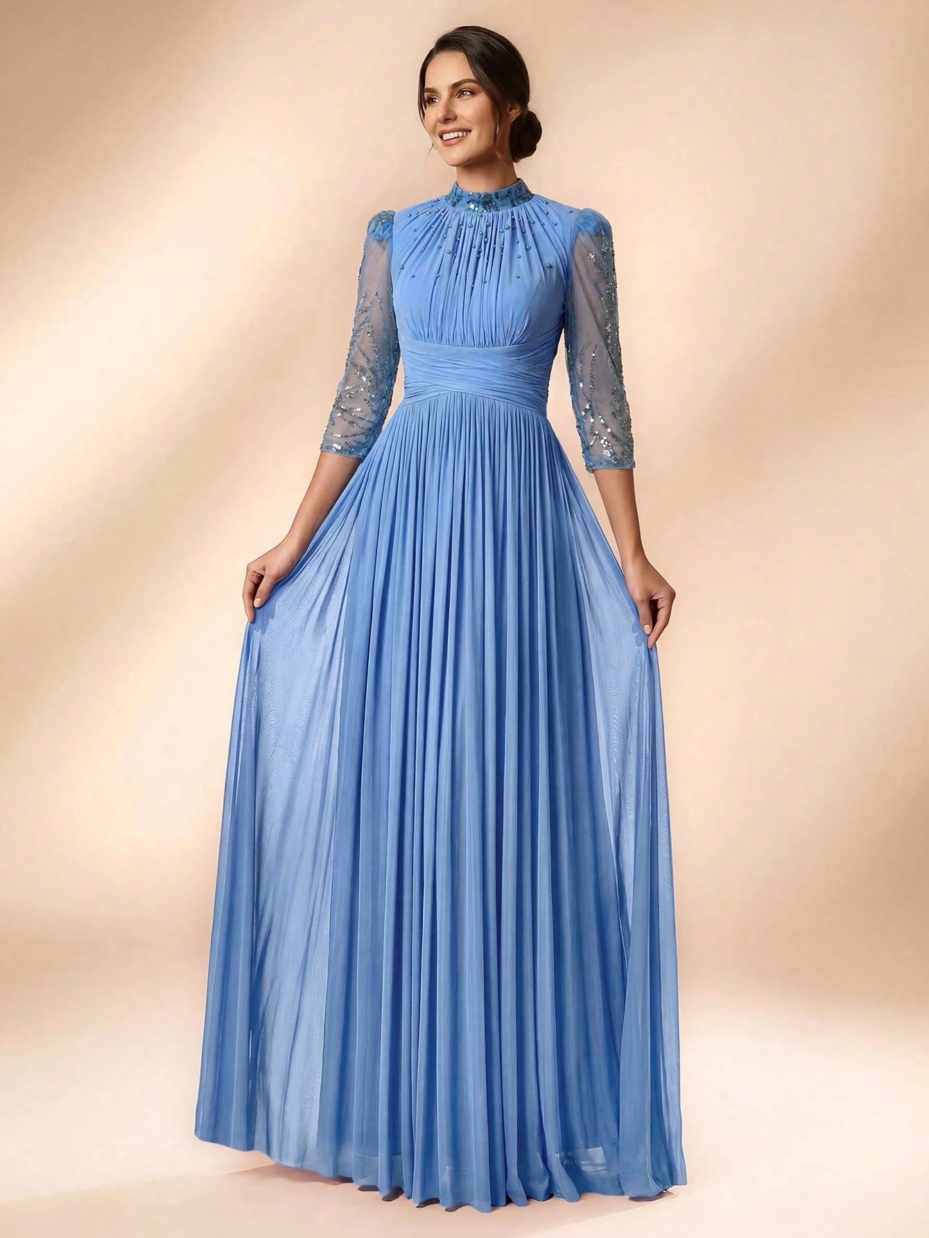 Serin Purple Winter Elegant Formal Evening Gown,Luxurious Beaded Sequin Embroidered Mesh Elastic Knit Bubble - image 3