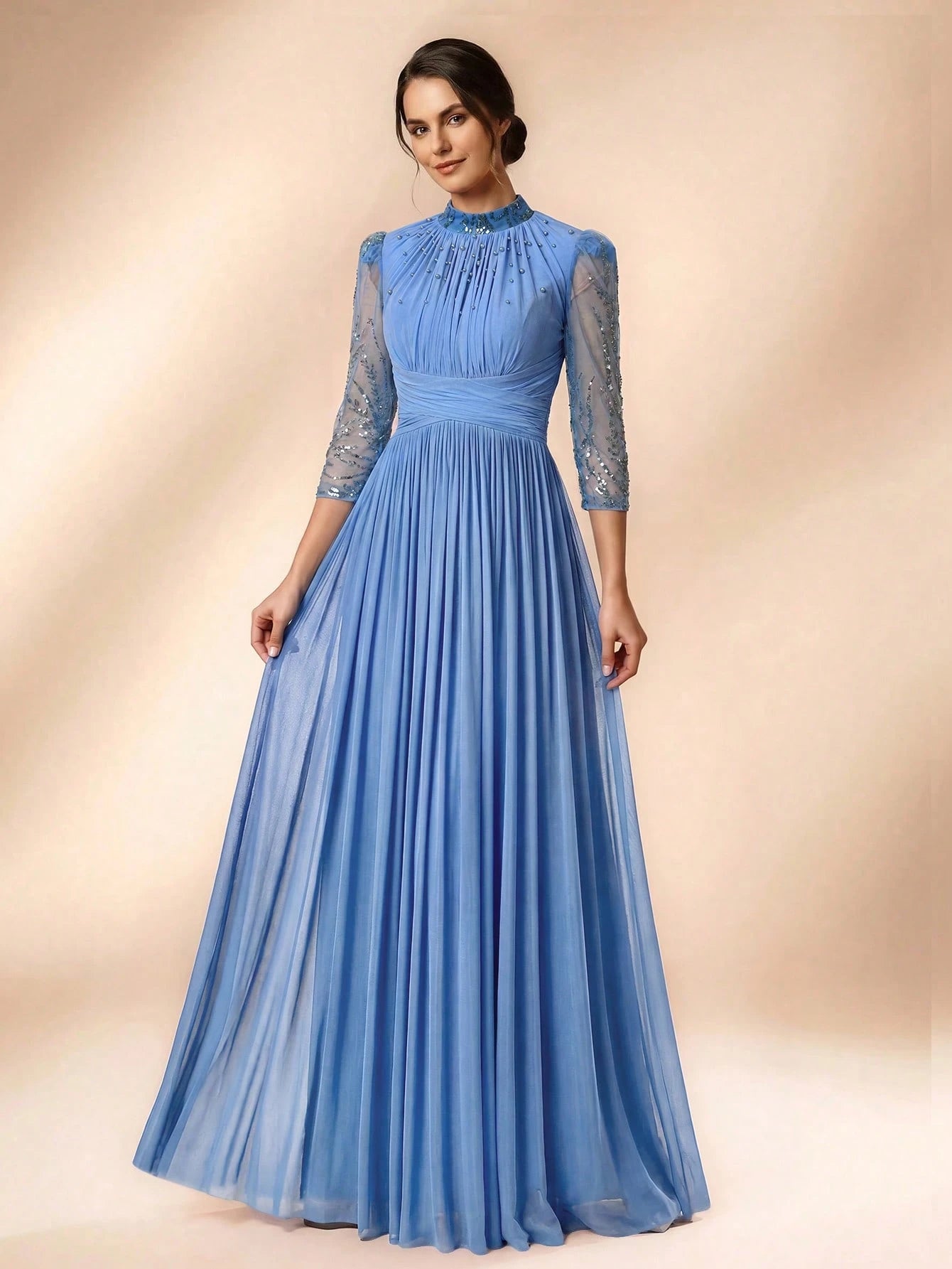 Serin Purple Winter Elegant Formal Evening Gown,Luxurious Beaded Sequin Embroidered Mesh Elastic Knit Bubble - image 4