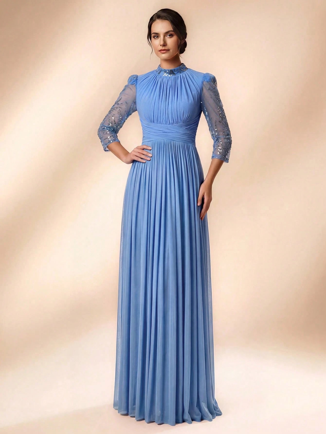 Serin Purple Winter Elegant Formal Evening Gown,Luxurious Beaded Sequin Embroidered Mesh Elastic Knit Bubble - image 5
