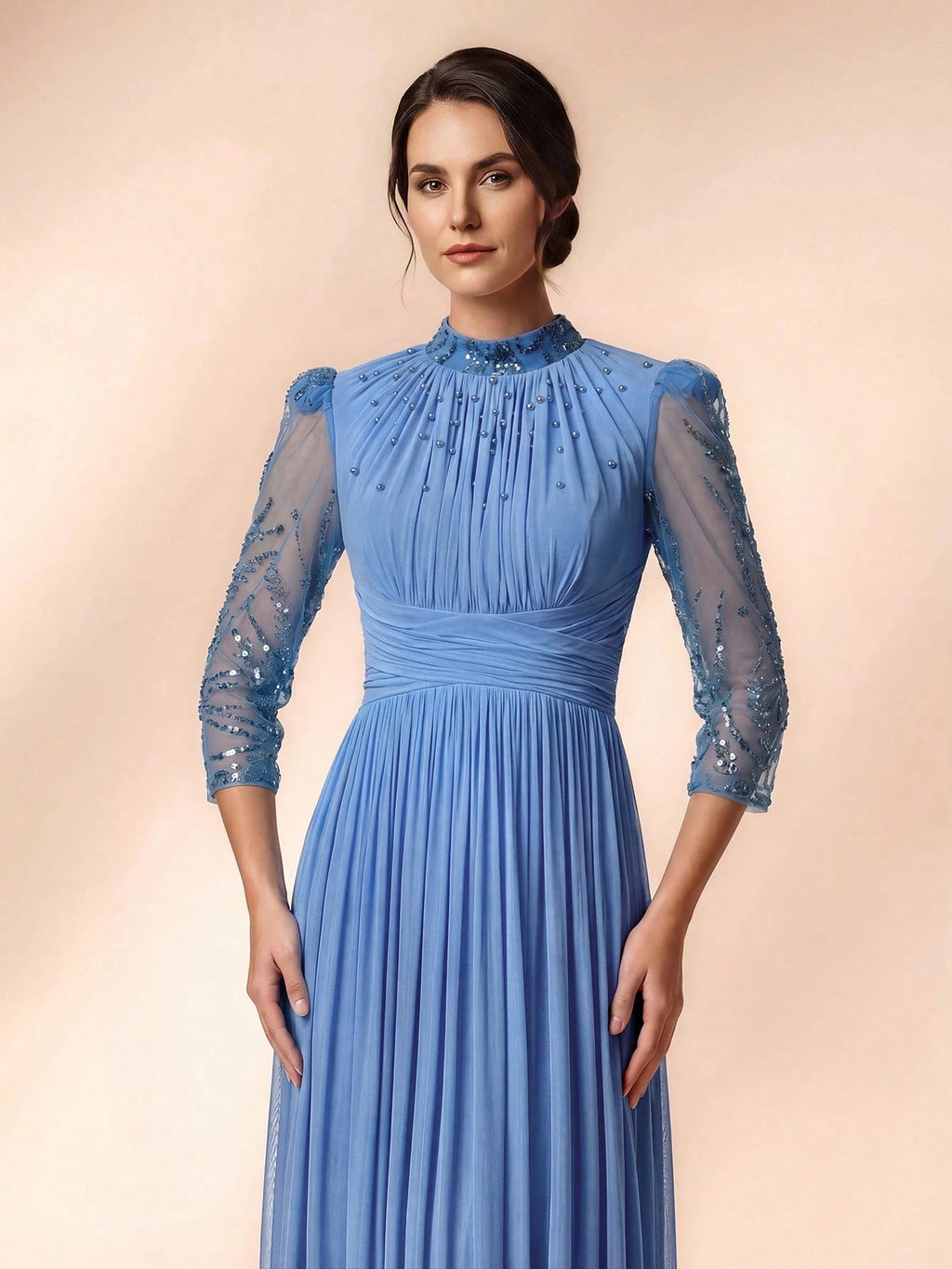 Serin Purple Winter Elegant Formal Evening Gown,Luxurious Beaded Sequin Embroidered Mesh Elastic Knit Bubble - image 6
