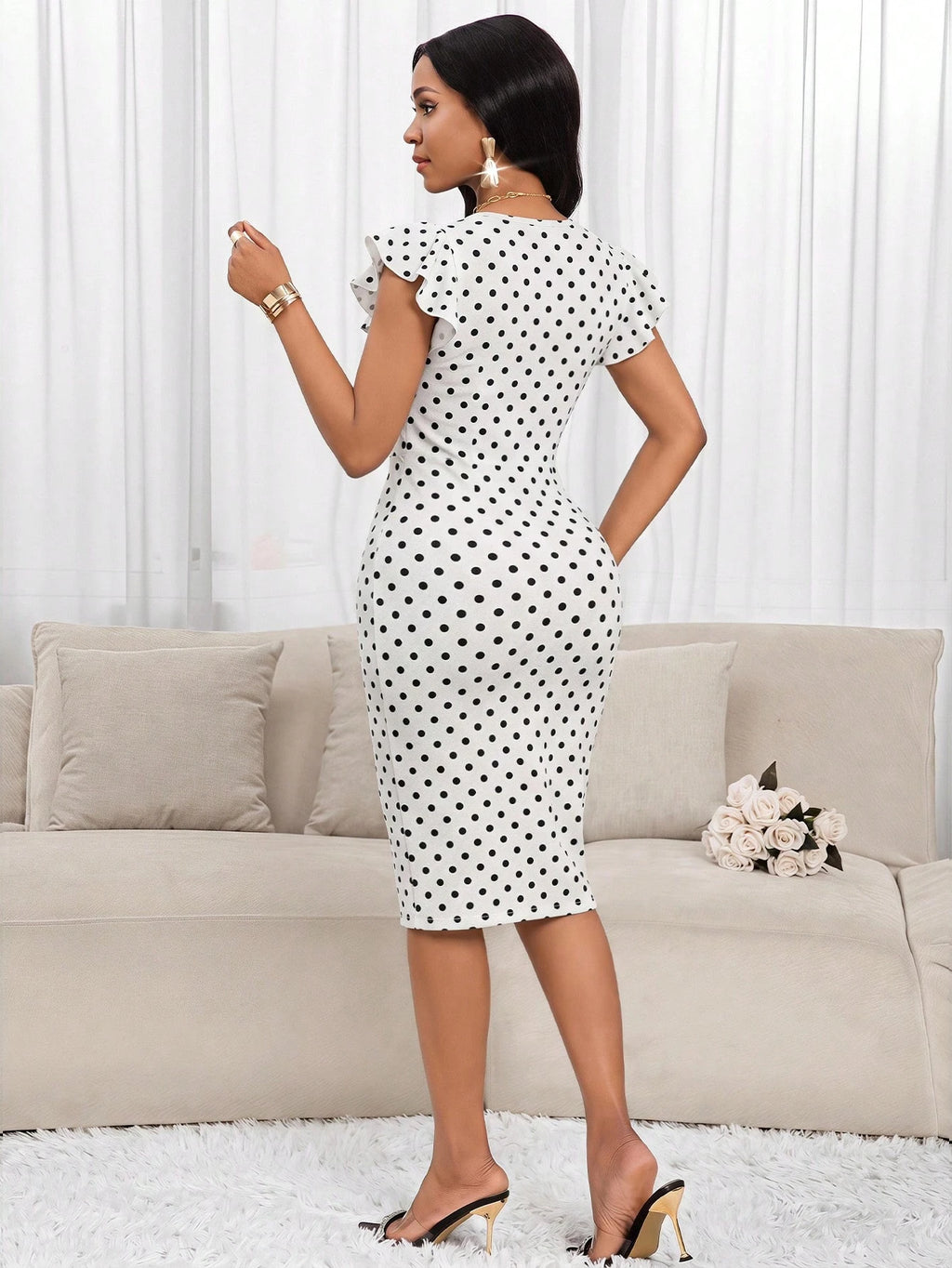 Lady Women's V-Neck Floral Print Ruffle Elegant Mid-Length Dress Women Dresses Midi Dress Women Clothing - image 12