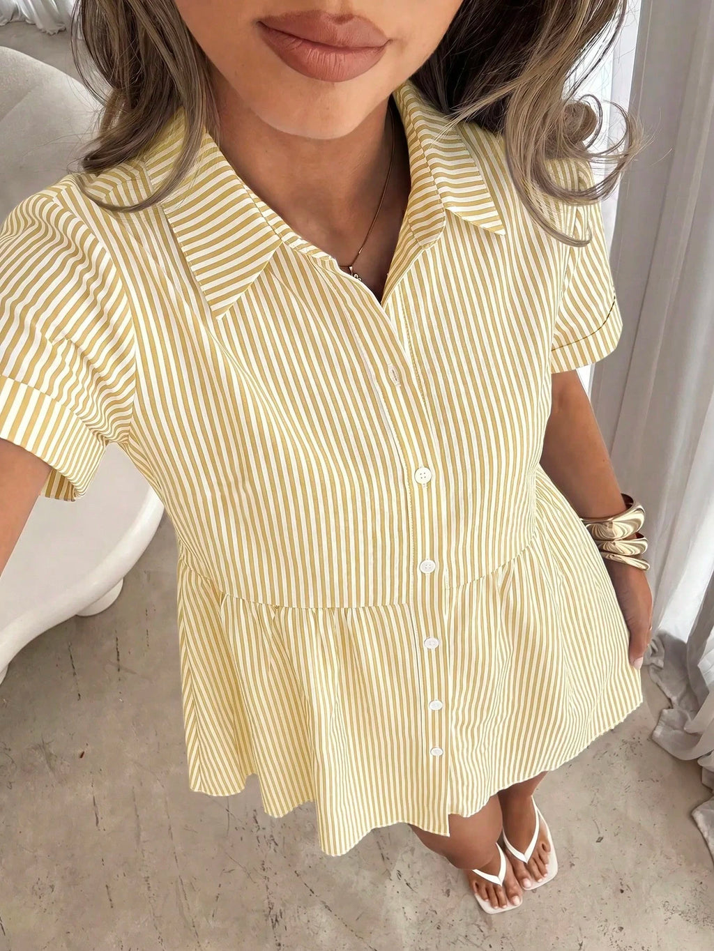 Siren Gaze Women's White Pleated Casual Daily Wear Dress Vacation