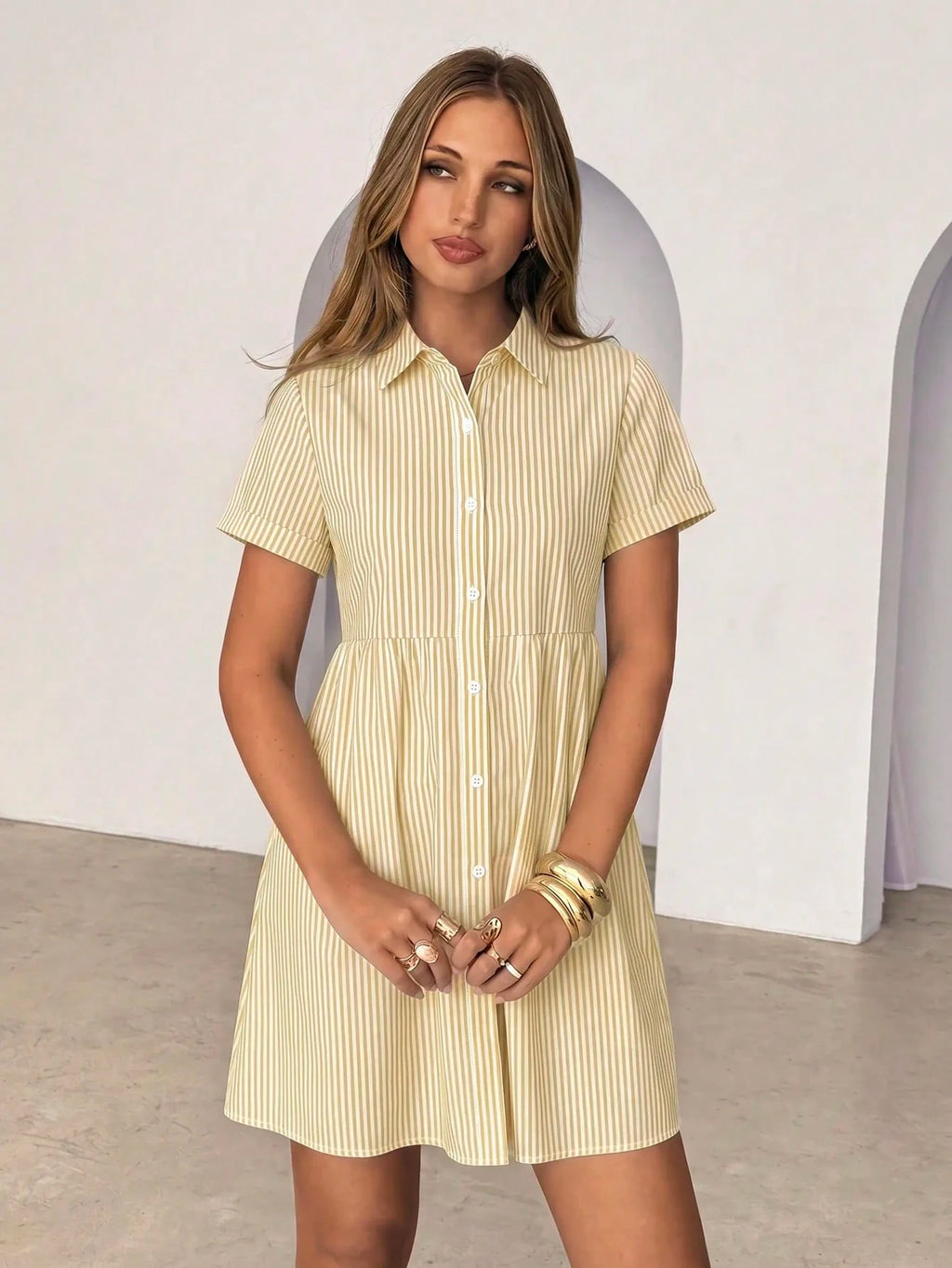 Siren Gaze Women's White Pleated Casual Daily Wear Dress Vacation