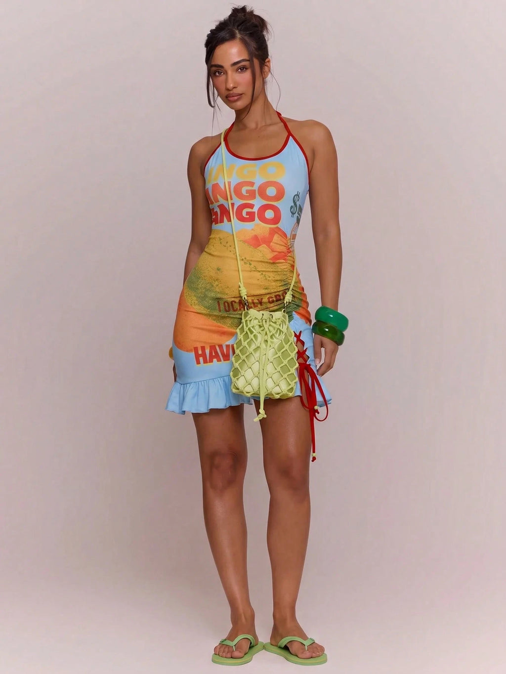 MUSERA Printed Ruffle Detail Lace Up Self Tie Halterneck Mini Dress Spring Summer Vacation Holiday Ibiza Boho - image 4